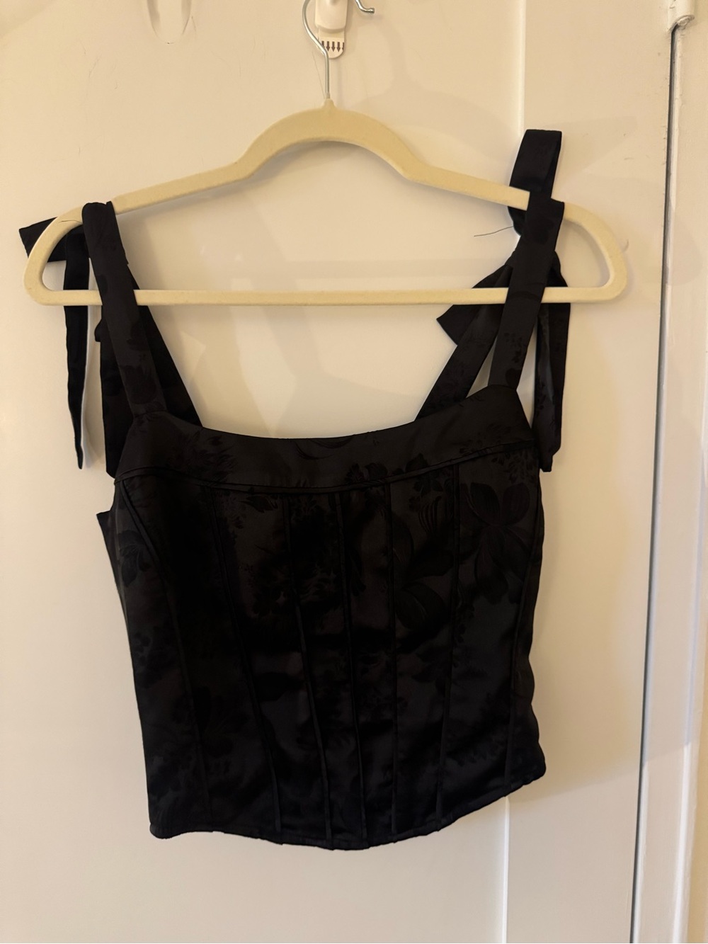 Heartloom Black Floral Jacquard Tie-Shoulder Corset Camisole